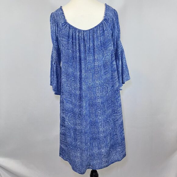 Luxology boho shift puff bell sleeve rayon polyester blue women dress sz 8 - Picture 4 of 11